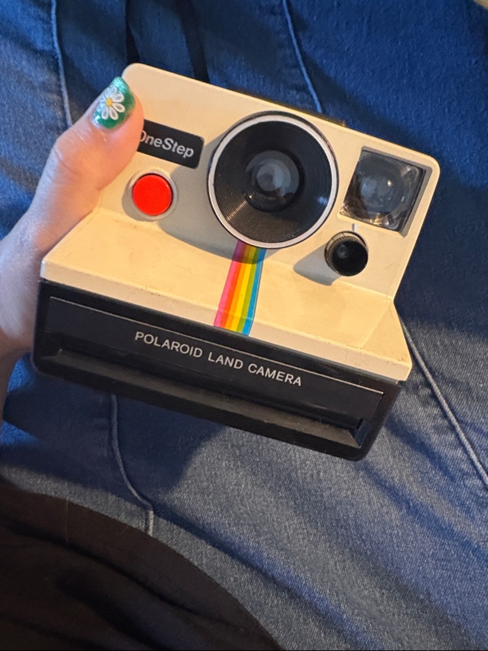 Vintage Original Polaroid SX-70 OneStep White Rainbow Stripe Land Camera